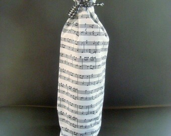 Wine Bottle Gift Bag,  Music Note Gift Bag, Gift Wrapping, Fabric Wine Bottle Bag, Bottle Bag, Wine Gift, Reusable Bag, Cloth Gift Bag