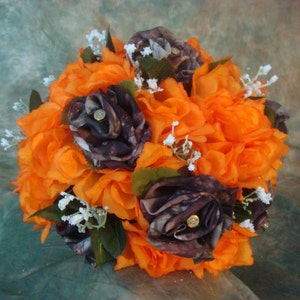 Camo Rose Bridal Bouquet, Orange Silk Rose Wedding Bouquet, Camouflage Bouquet, True Timber Fabric Rose, Country Wedding, Camo Corsage