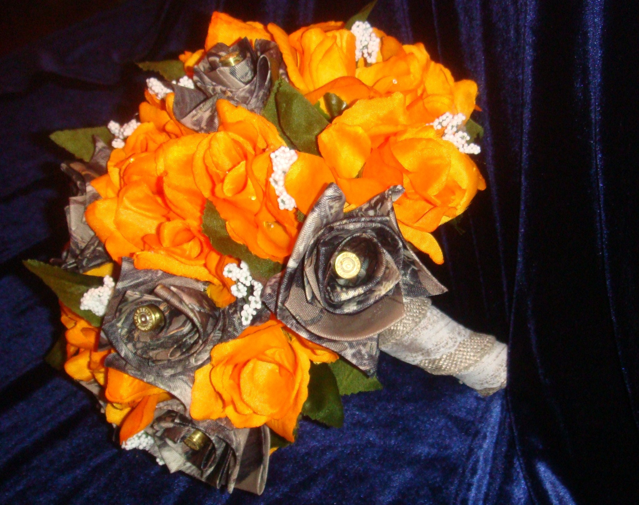 Camo Rose Bridal Bouquet Orange Silk Rose Wedding Bouquet Etsy