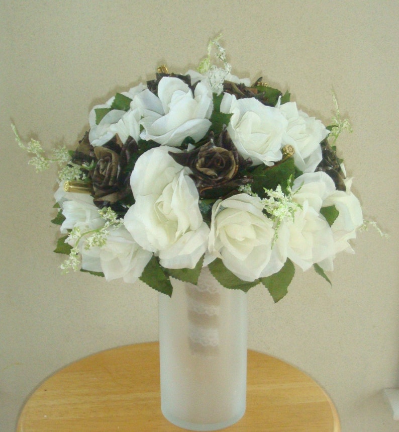 Camo Wedding Bouquet Camo Bridal Bouquet White Rose Wedding Etsy