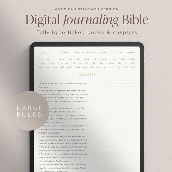 Digital Journaling Bible – ASV Large Font – Ruled – Portrait – Hyperlinked Books & Chapters – iPad GoodNotes Bible Study Devotional Journal