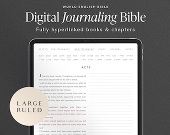 Digital Journaling Bible – WEB Large Font – Ruled – Portrait – Monochrome – Hyperlinked Books & Chapters – GoodNotes Bible Study Journal