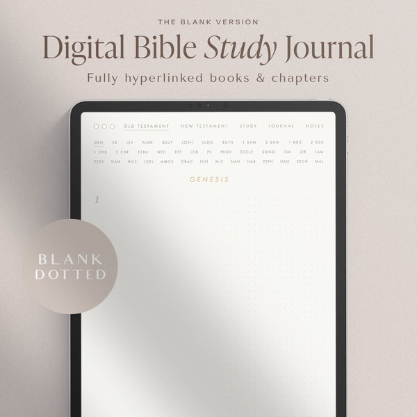 Digital Bible Study Journal Template – Dotted – Portrait – Hyperlinked Books & Chapters – Faith Journal – GoodNotes Blank Journaling Bible