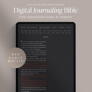 Digital Journaling Bible – KJV Red Letter Dark Mode – Large Font – Dotted – Hyperlinked Books & Chapters – GoodNotes Bible Study Journal