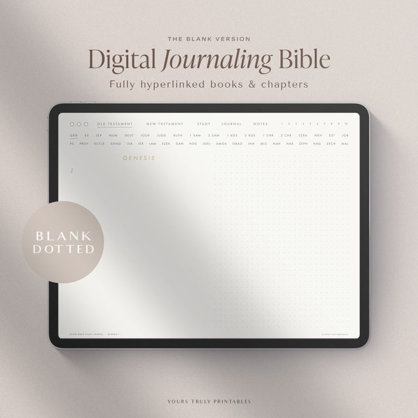 Digital Bible Study Journal Template – Dotted – Landscape – Hyperlinked Books & Chapters Bible Notebook – GoodNotes Blank Journaling Bible