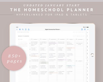 Digital Homeschool Planner January Start | Undated Weekly Lesson Planner, Homeschool Monthly Weekly Daily Schedule Calendar GoodNotes iPad