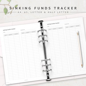 Puede incluir: Un rastreador de fondos de reserva imprimible con tres columnas para objetivo, fecha, cantidad y saldo. El rastreador está diseñado para su uso en una carpeta.