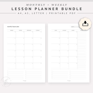 Weekly Lesson Planner Template –  Lined and Blank – Monthly Classes Organiser, Teacher School Calendar PDF, Homeschool Planner Printable