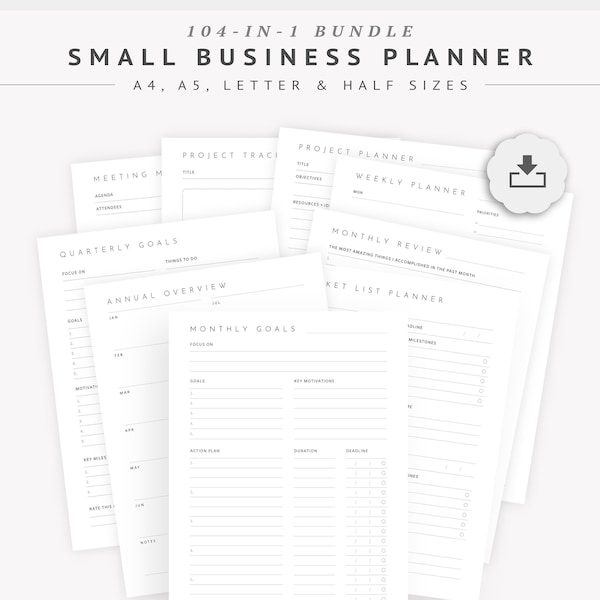 Small Business Planner Printable Template, Online Business Planner Binder, Etsy Shop Seller Project Planner,  Home Business Goals Management