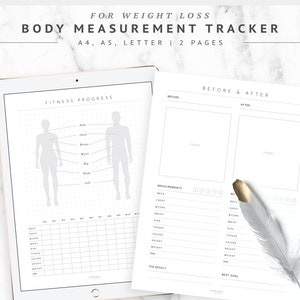 Body Measurement Chart Printable Weight Loss Tracker Fillable Body Measurements Tracker Weekly Fitness Tracking Template, Fitness Planner