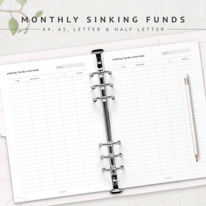 Afdrukbaar: Sinking Funds-tracker, maandelijkse maandelijkse tracker voor Sinking Funds, spaarsjabloon, werkblad besparingen-tracker, envelop Sinking Fund