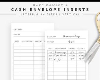 Cash Envelope System Labels Template, Dave Ramsey Cash Envelope Tracker Inserts Printable, Vertical Money Budget Categories Organizer, PDF