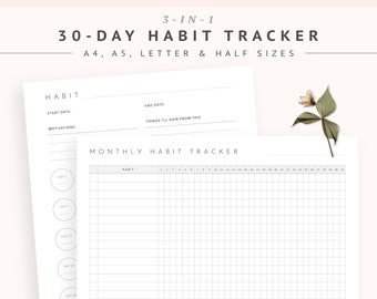 Habit Tracker Printable, Monthly habits, 30 Day Habit Challenge, Goal Setting, Routine Tracker, Routine Checklist, Monthly Habit Planner
