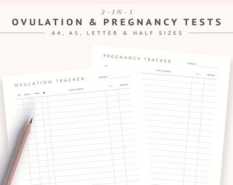 Modèle imprimable de suivi de l'ovulation et tableau de test de grossesse, feuille de bandelettes de test OPK, journal d'ovulation, journal de fertilité, planificateur TTC PDF