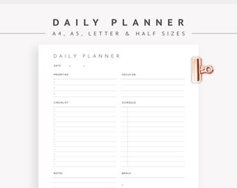 Editable Daily Planner Printable, Daily To Do List, Day Planner for Work, Planner Insert, Hourly Planner Template, A5/A4/Letter/Half Size