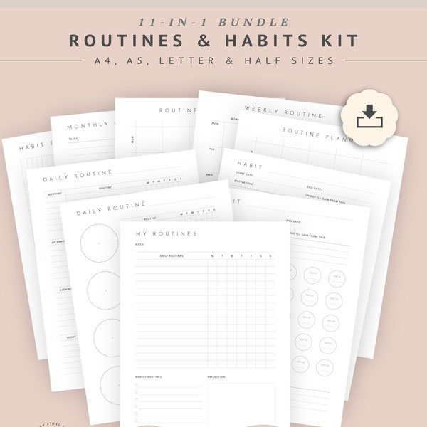 Daily routine printable, daily routine checklist template, morning ritual chart, evening gratitude journal, 30day habit challenge pdf