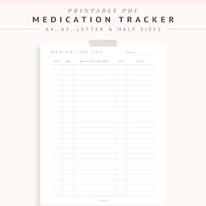 Printable Medication Log Sheet PDF, Monthly Medication Tracker, Medicine and Supplement Template, Simple Medication Log, Medicine List Sheet
