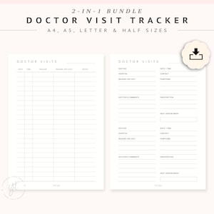 Afdrukbare doktersbezoeken-tracker, medische afspraaklogboeksjabloon, doktersafspraakplanner, medisch gezondheidsdossierjournaal | A4 A5 Brief