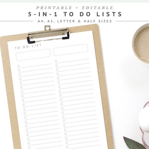 Editable To Do List Bundle, Printable Weekly To Do List, Minimalist Daily Agenda Checklist for Work & Study, Blank Task List A5 inserts