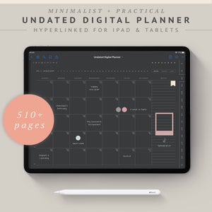 Undated Digital Planner Black Paper GoodNotes, Blackout Life Planner, Minimal Weekly Daily Agenda Dark Mode | iPad Noteshelf Notability Xodo