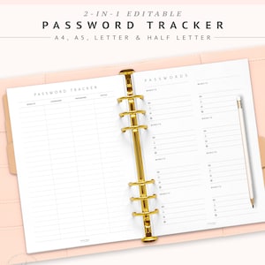 Editable Password Tracker, Password Keeper Printable, Password Organizer, Blank Password Log PDF, Password List Journal Template, A5 A4 Half