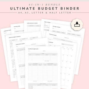 Afdrukbaar budgetplanner, maandbudget, bundel persoonlijke financiën, wekelijkse budgetplanner, dagelijks uitgavenlogboek, Expense Tracker, schuldaflossing