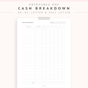 Afdrukbaar overzicht van geldenveloppen, zinkende fondsentracker, banktellerstrookjessjabloon, geldopname, maandelijkse uitgaventracker PDF