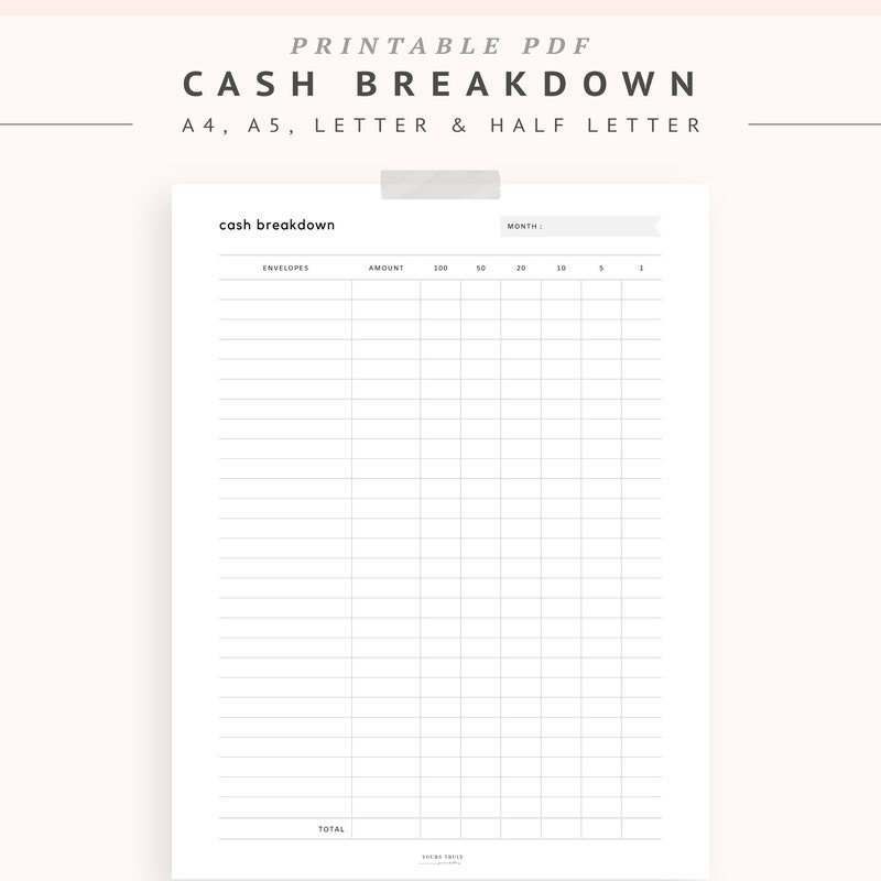 Cash Breakdown Sheet Etsy