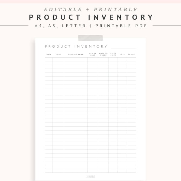 Editable Product Inventory List, Printable Inventory Tracker Template, Simple Inventory Log Inserts, Small Business Product List Organizer