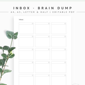 Printable Inbox Dashboard Template, Morning Brain Dump List, Task List, To Do List, Mind Worksheet, Morning Basket, Get It Done Planner