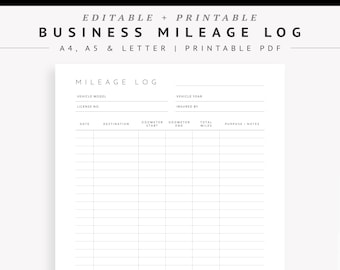Printable Mileage Log | Etsy
