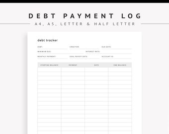 Debt Tracker Printable, Debt Snowball Tracker, Debt Payoff Log, Debt Free, Debt Repayment, Money Planner, Budget Planner PDF, A4, A5, Letter