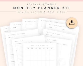 Monthly Planning Printable, Monthly Planner With To Do List Templates, Monthly Goal, Blank Calendar, Monthly Agenda, Monthly Task List, PDF