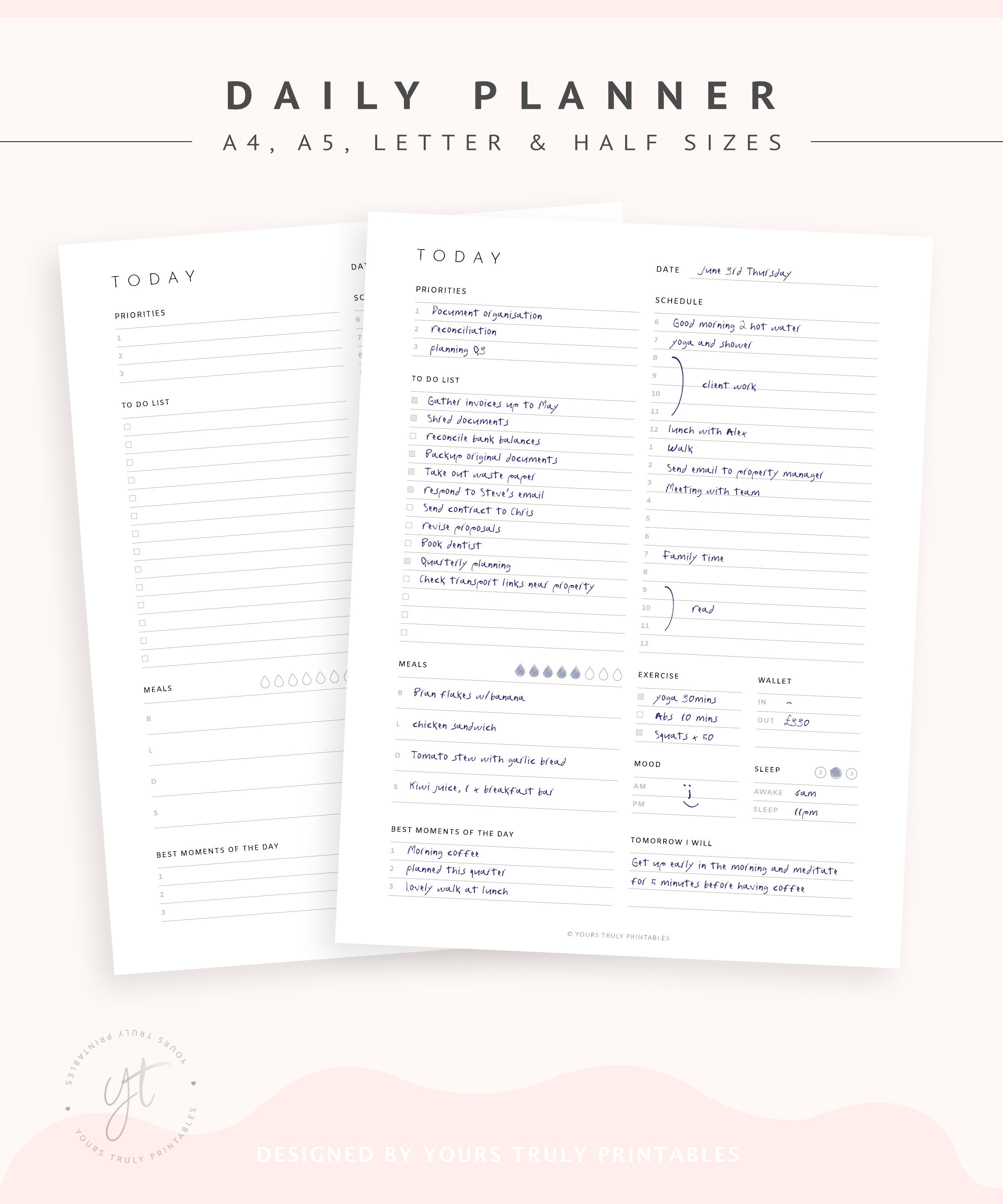 Daily Planner Inserts Printable, Work Day Schedule Planner With to Do ...