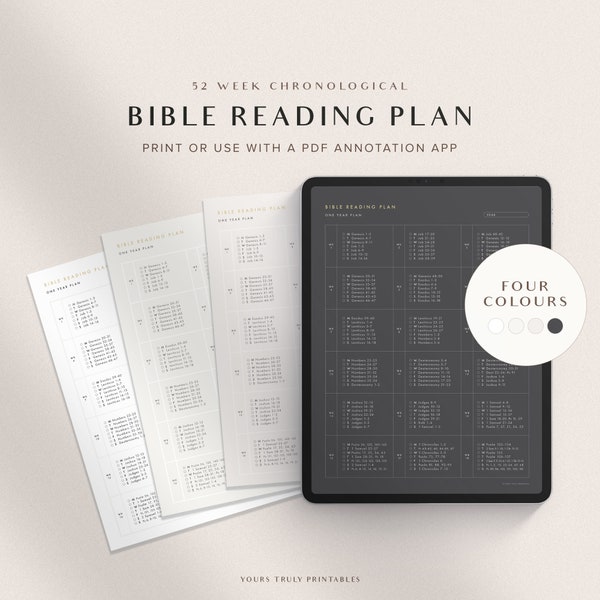 Chronological Bible Reading Plan, Printable Yearly Bible Reading Log, Digital Weekly Bible Reading Plan, 365 Days Bible Study Checklist