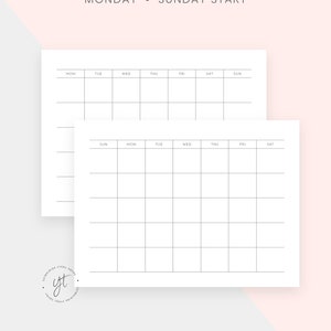 May include: Two blank weekly planner templates with the text "MONDAY - SUNDAY START" at the top. The first template has the days of the week starting with Monday and the second template has the days of the week starting with Sunday.