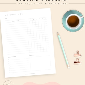 Daily routine chart, daily routine planner, Morning Routine Checklist printable, Weekly, Day, Night time, Bedtime Regular, A5/A4/Letter/Half