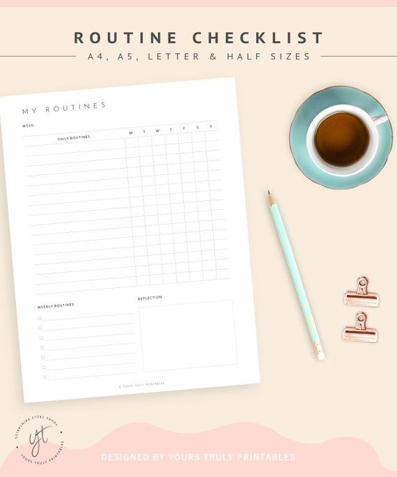 Daily routine chart, daily routine planner, Morning Routine Checklist printable, Weekly, Day, Night time, Bedtime Regular, A5/A4/Letter/Half