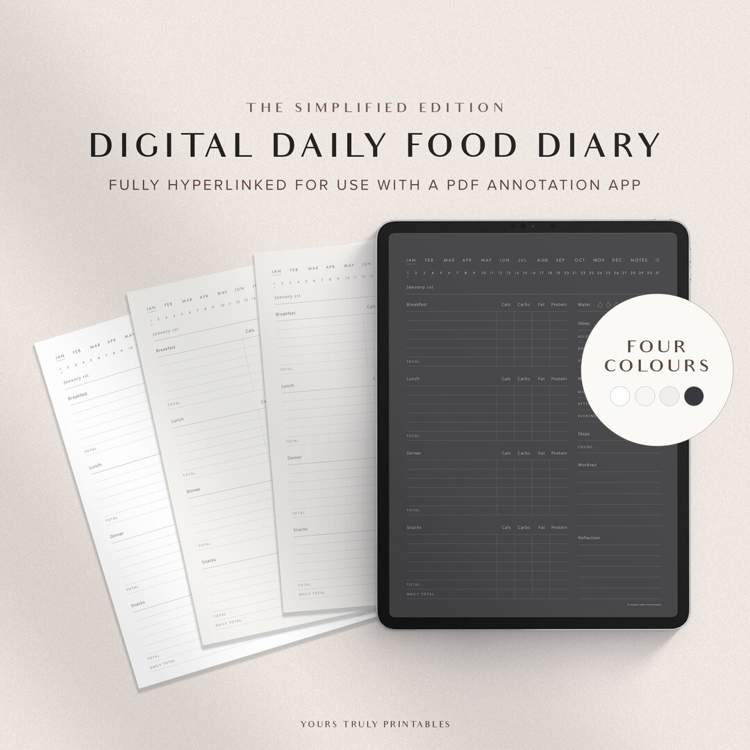 Digital Daily Food Diary, Goodnotes Food Journal, Calorie Tracker ...