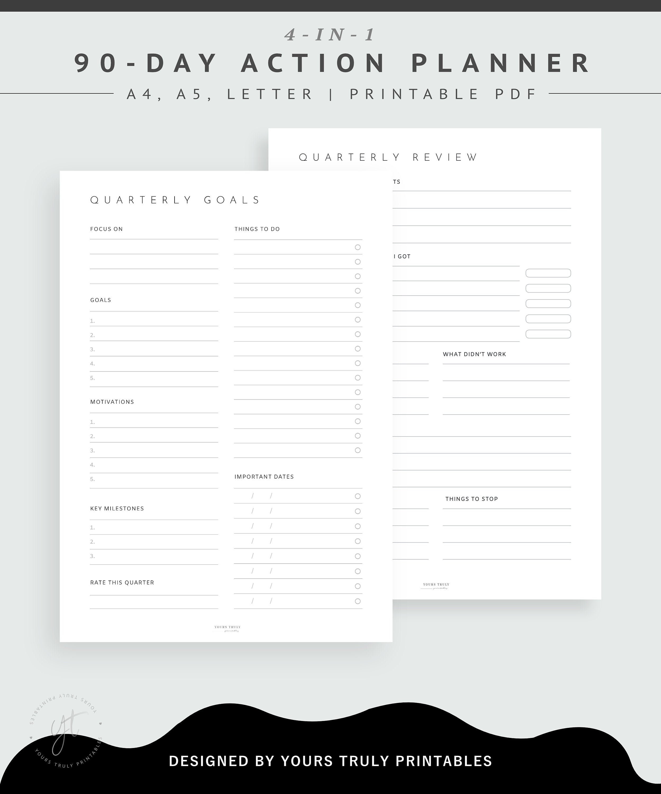 quarterly planner 90 day goal planner template quarterly etsy