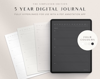 5 Year Digital Journal, One Line a Day Journal, Digital Daily Journal, 366 GoodNotes Gratitude Journal, 365 Hyperlinked Diary Portrait