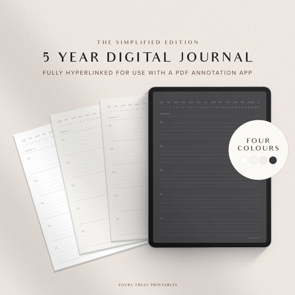 5 Year Digital Journal, One Line a Day Journal, Digital Daily Journal, 366 GoodNotes Gratitude Journal, 365 Hyperlinked Diary Portrait