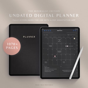 Undated Digital Planner, GoodNotes Planner, Dark Mode Planner, iPad Planner, Portrait Planner, Daily Journal Weekly Schedule | Minimalist Ed