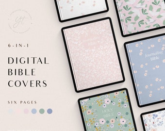 Digital Bible Cover Bundle – Realistic Floral Hard Covers for Digital Journaling Bible | Portrait | US Letter | 6 Colours