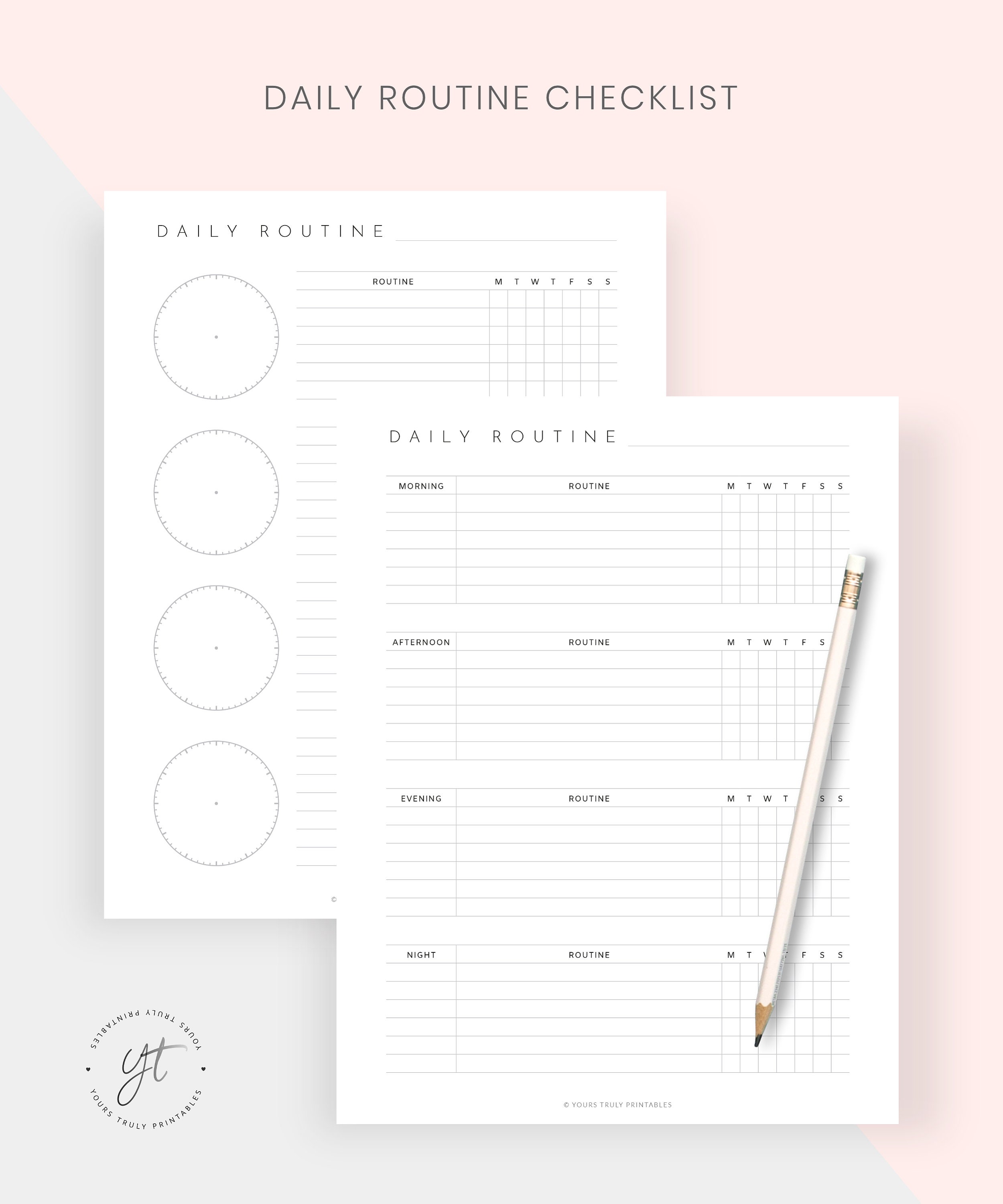 Daily Routine Printable, Weekly Routine Checklist Template, Morning ...
