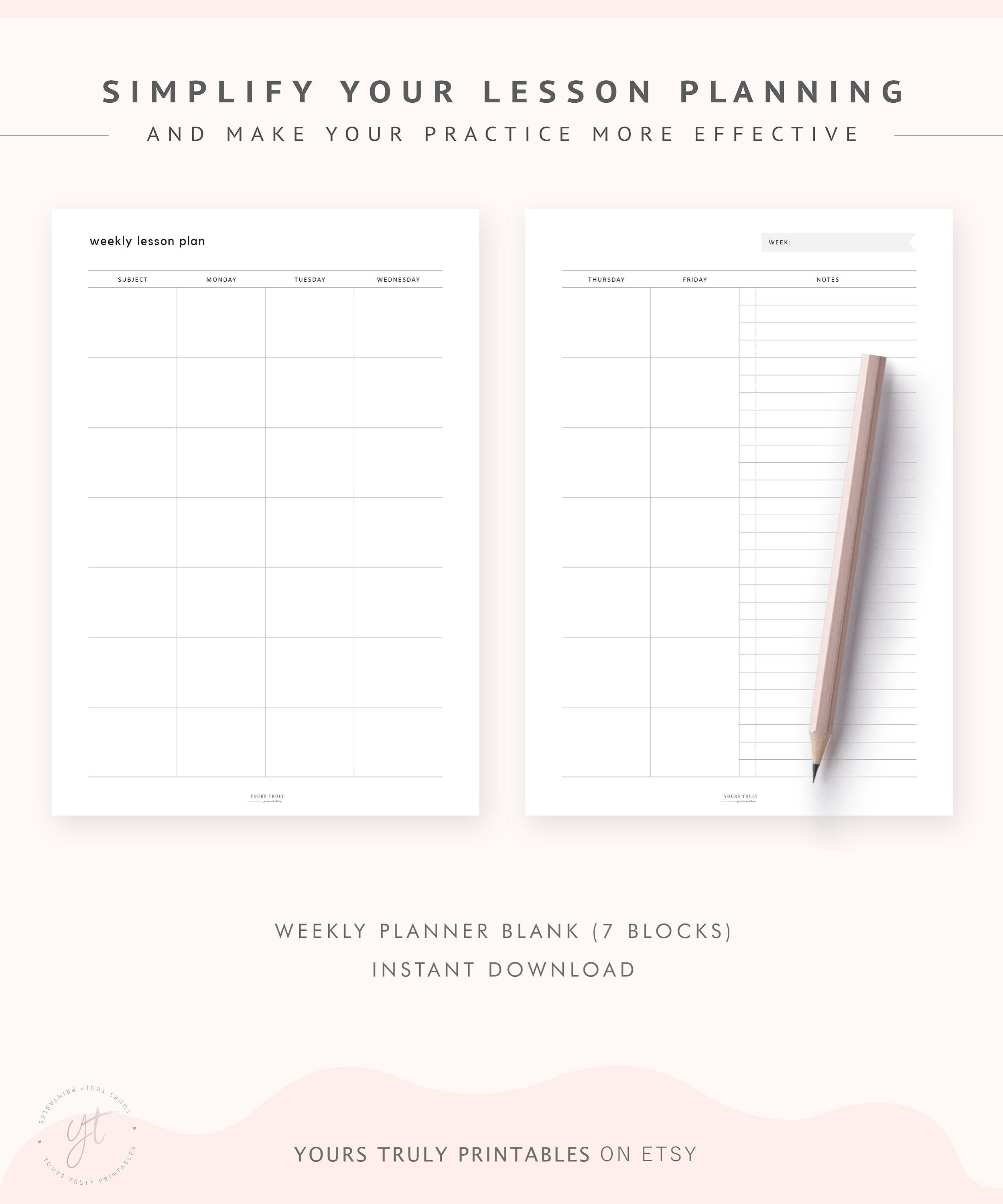 printable weekly lesson plan template pdf teacher weekly etsy