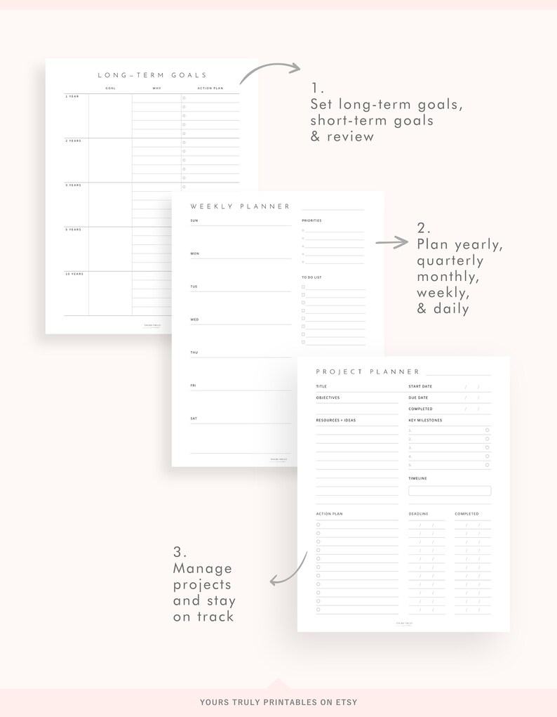 Productivity Planner Bundle, Life Goal Setting Planner, ADHD Planner ...