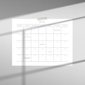 Blank Calendar Printable, Large Undated Calendar, Minimalist Calendar ...