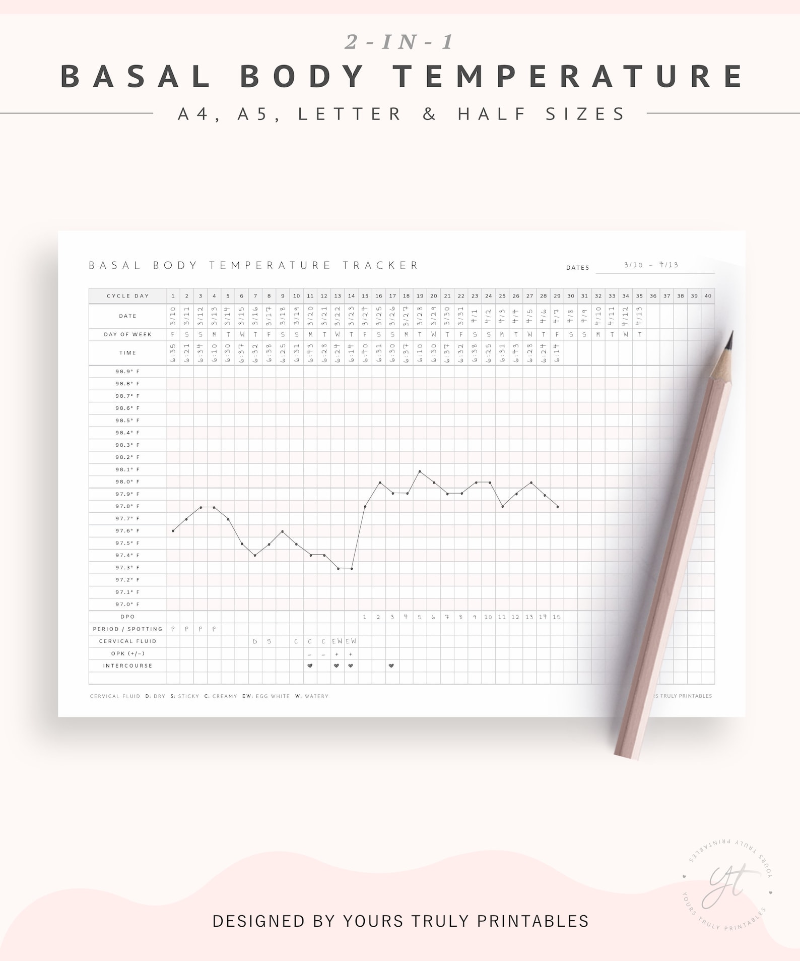 Printable Basal Body Temperature Chart PDF – BBT Chart in Fahrenheit ...