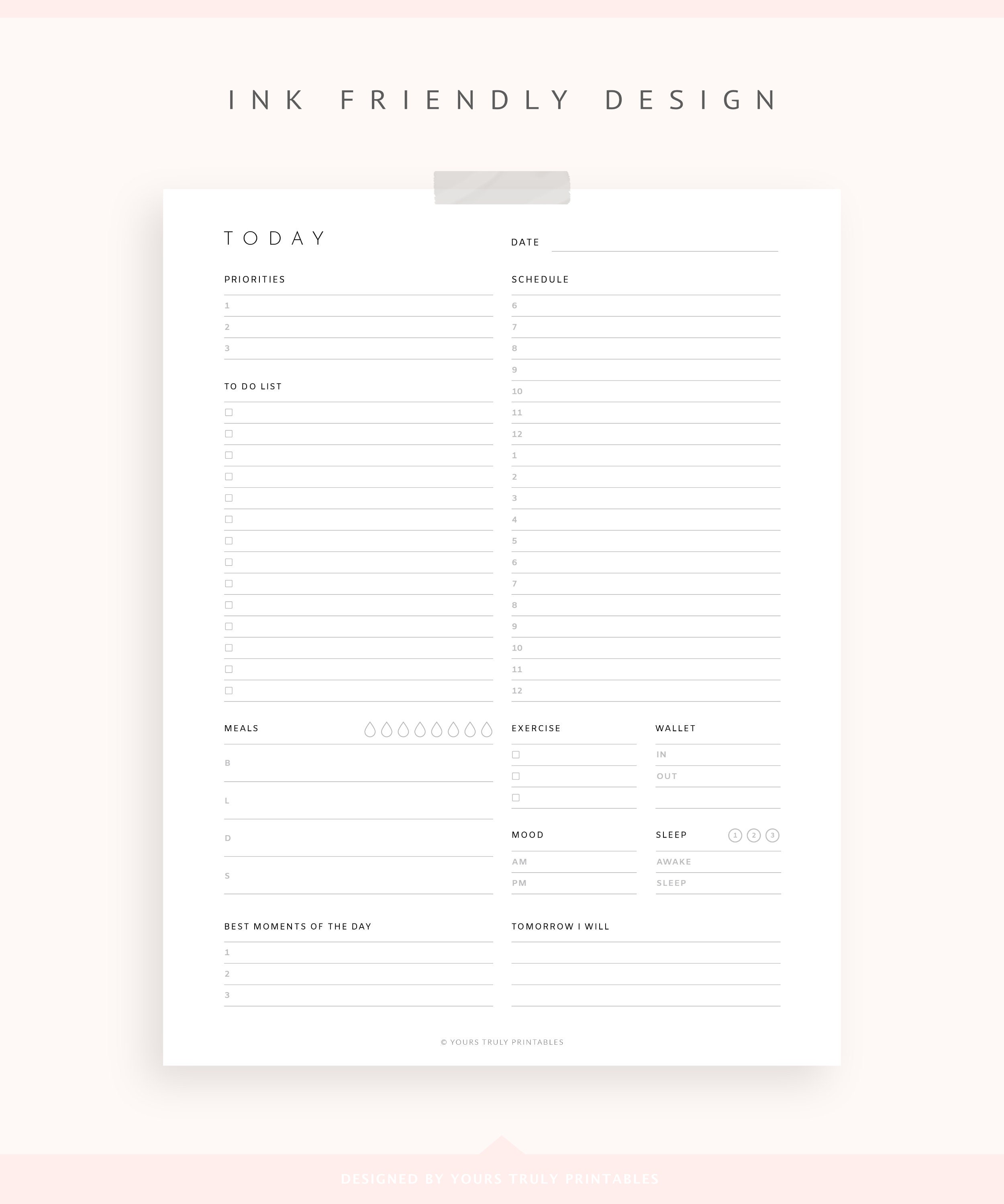 Daily Planner Inserts Printable, Work Day Schedule Planner With to Do ...